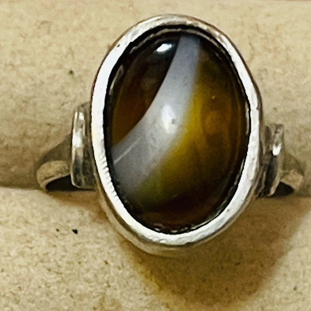 VTG Southwest  Sterling Silver  Cabochon Agate  Ring Size 5